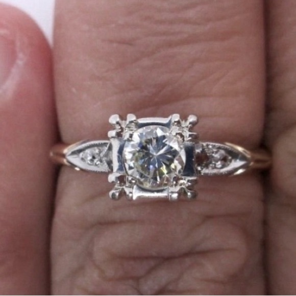 Vintage Art Deco Estate Carved Natural Diamond Engagement Ring 💍 14k + Appraisal - Picture 1 of 10